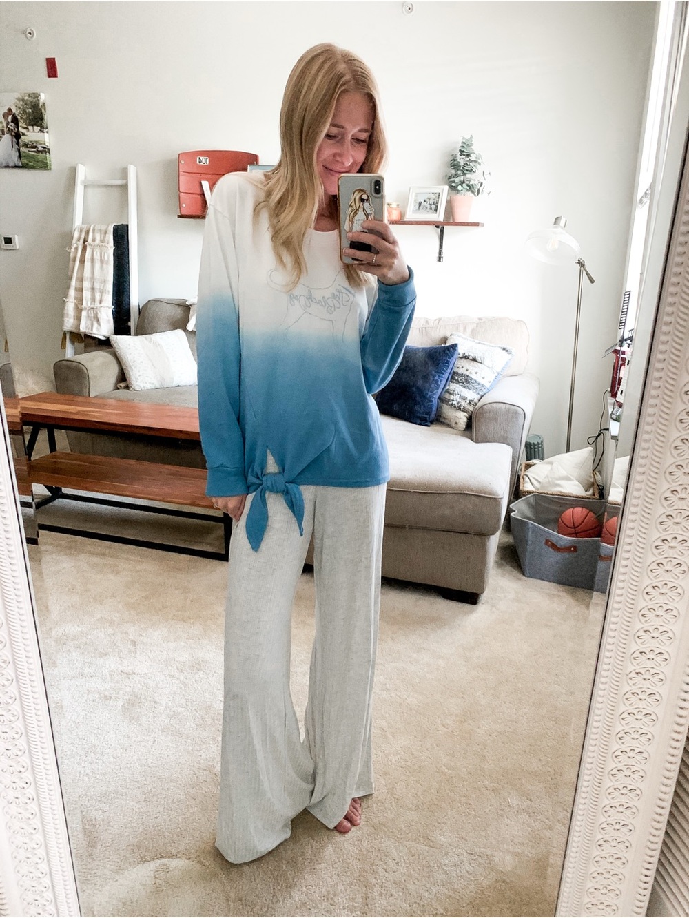 Socialite Light Gray Ribbed Wide-Leg Knit Pants